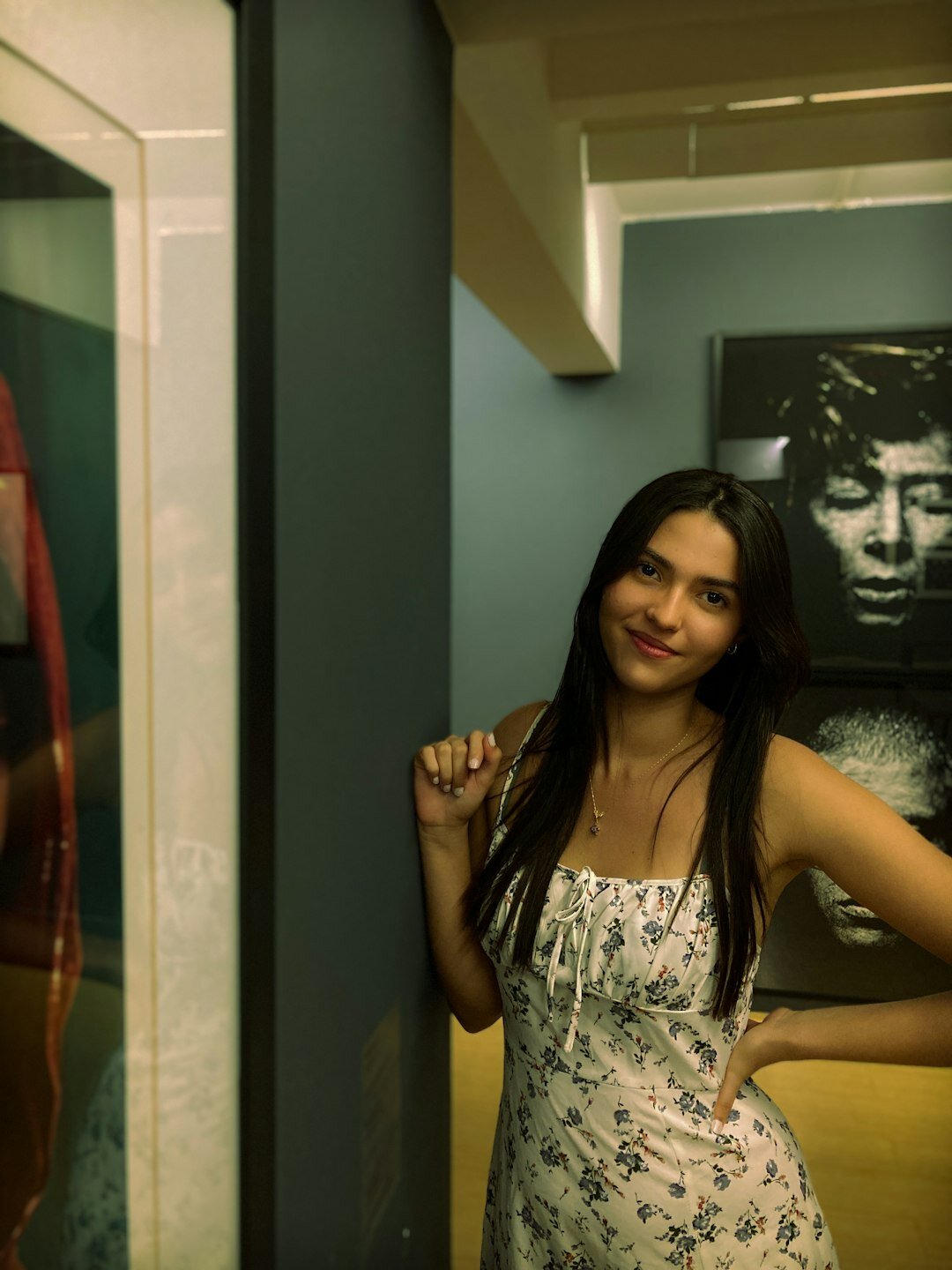 Portrait of a young brazilian woman with straight hair smiling